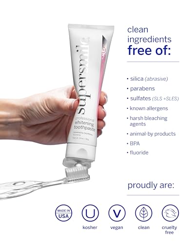 Image of Supersmile Rosewater Mint Fluoride-Free Whitening Toothpaste, 4.2 oz, Professional Whitening Toothpaste with Calprox, Whitens 5.5 Shades in 7 Days, RDA 65 Low Abrasion, Enamel Safe for Veneers
