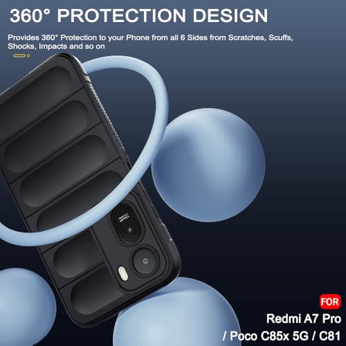 Image of TheGiftKart Liquid Silicon Back Cover Case for Mi Redmi A7 Pro /Poco C85x 5G / C81 | Shockproof Military Grade Protection | Micro-Fibre Cloth On Inner Side | Anti-Slip Grip Case Cover (TPU, Black)