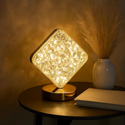 Image of Lexton Triangular Pyramid Crystal Lamp | USB LED Table Light with 3 Mood Changing Colors | Stylish Design for Gifting & Home Lighting (Pack of 1)
