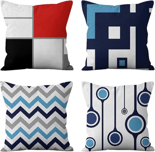 Taie oreiller 40x40 bleu lot de 4 housses de coussin exterieur impermeable au design d'ete chic