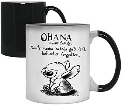 Ohana Means Family Stitch Coffee Tea Cocoa Soup Daily use Mug Birthday Gift Party gage Keepsake C Handle Unique Ceramic Cup Mug. (Blue Spoon)