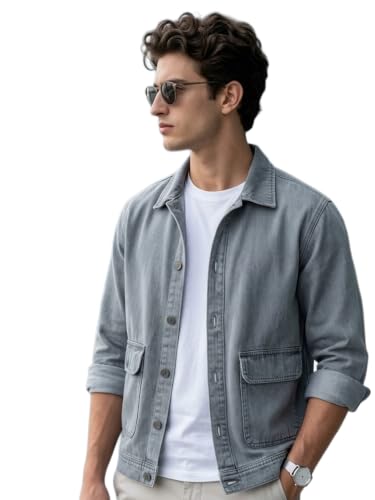 Image of Urbano Fashion Men's Relaxed Fit Full Sleeve Utility Denim Jacket