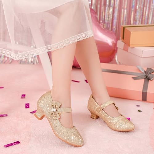 Image of Dufannie Girls Dress Shoes Princess Flats Heels for Toddler Little Big Kids