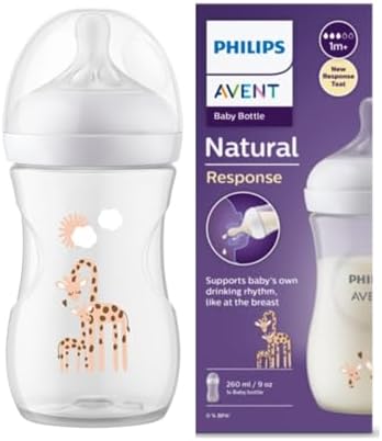 Philips Avent Mamadeira Pétala 3.0 260ml Bico Fluxo Médio (Fluxo 3), Decorada Girafa, SCY903/66