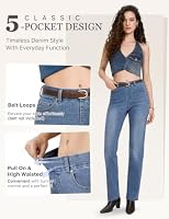 Jeans Damen,Pull on Straight Leg Jeanshose High Waist Stretch Denim Hohe – Ansicht 5