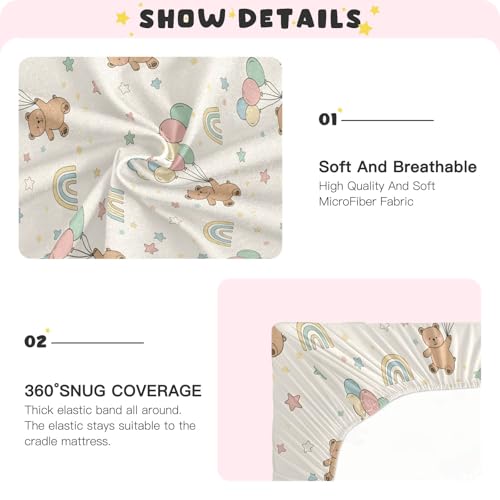 Image of Cute Bear Pattern Crib Sheets Stretchy Portable Sheets for Baby Toddler Breathable Soft Crib Mattress Sheet for Girls Boys