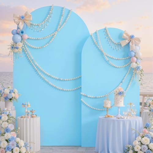 Image of Baby Blue Arch Backdrop Cover Set of 2 (7.2ft & 6ft), Chiara Arch Cover Wrinkle-Free Spandex Arch Cover for Wedding Birthday Party Baby Shower Bridal Shower Ceremony Banquet Fabric Backdrop (No Stand)
