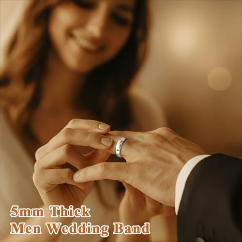Poxtex Silver Wedding Band Rings for Women Non Tarnish, Simple Engagement Rings for Couples, Dainty Stackable Pinky Thumb Set Comfort Fit 3Pcs 1mm 3mm 5mm Size 7 by Poxtex - Used condition - Image 4