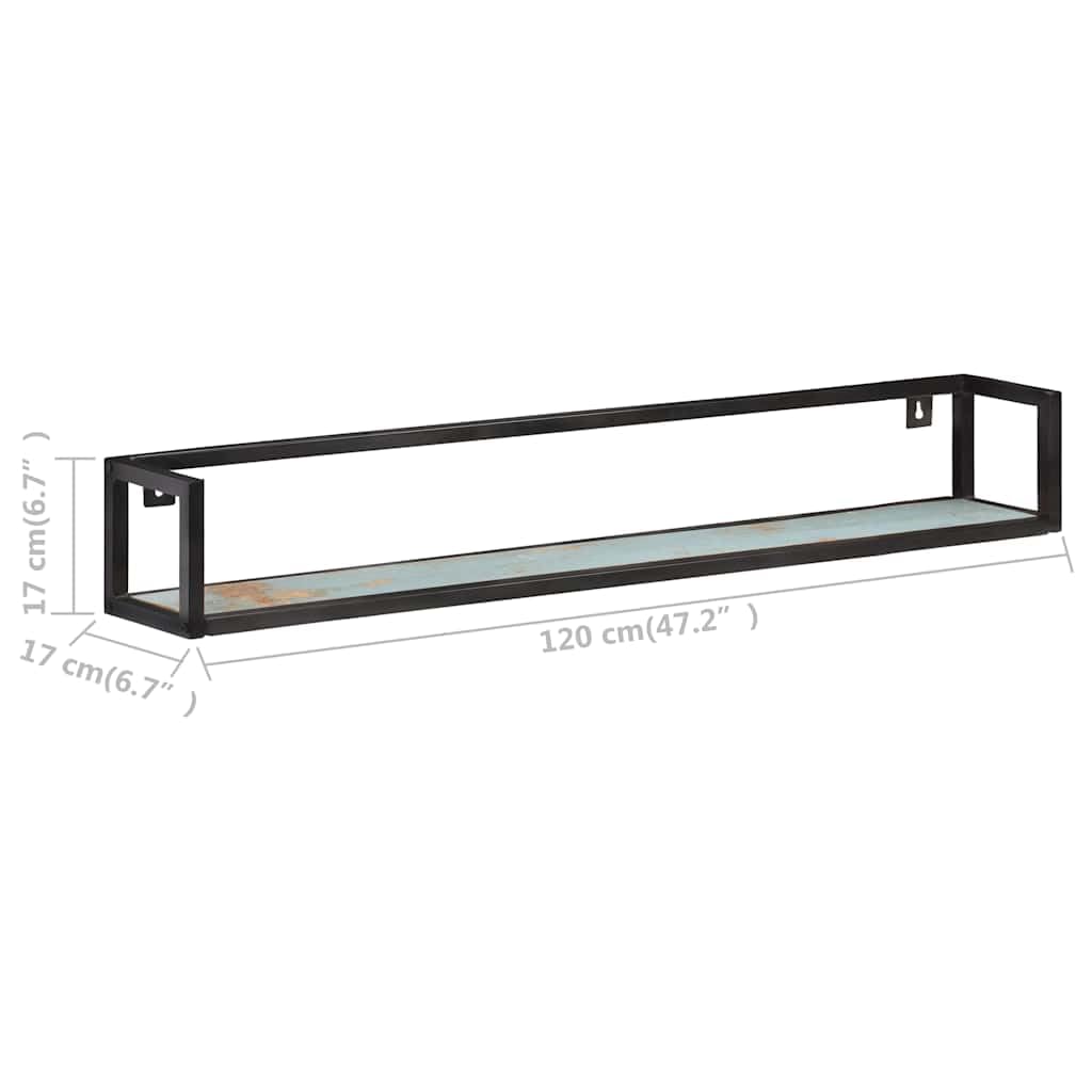 Bastidores de pared 2 PC. 120 cm viejo madera maciza | Marco de hierro negro, capacidad de carga de 50 kg por estante, estilo industrial, juego para sala de estar
