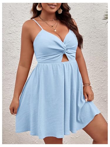 Image of Floerns Women's Plus Size Cut Out Twist Front Sleeveless Flare Hem Cami Dress