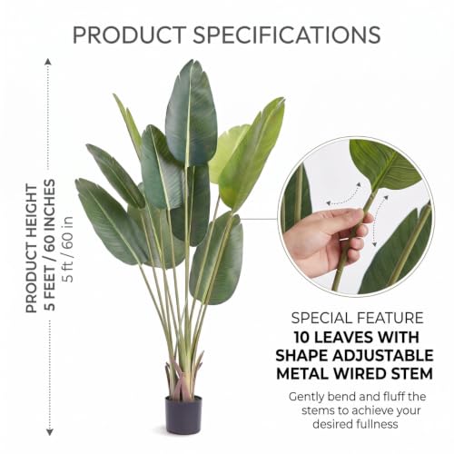 Image of Dekorly Fake Plants Artificial Floor Plants Large Tropical Palm Tree Tall Monstera in Pot for Indoor Outdoor Home. (5FT Banana Tree Plant, Pack of 1)