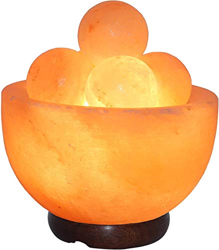 Salt Gems Himalayan Massage Salt Lamp for Back, Legs, Neck and Feet Massage with Salt Round Massage Balls, Elegant Wood Base, 25W Bulb and Electric-Cord Included
