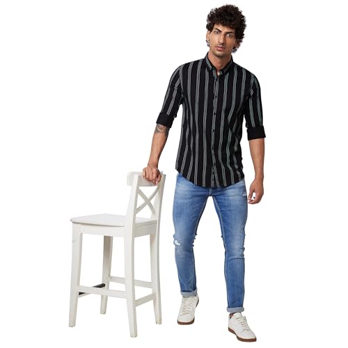 Image of Spykar Men's Regular Fit N /A Full Sleeve Striped Casual Shirts