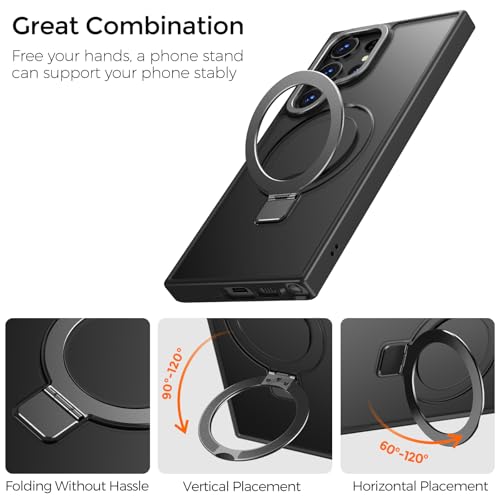 Image of Rayboen for Samsung Galaxy S23 Ultra Case with Magnetic Ring Stand, [Designed for Magsafe] Shockproof Anti-Scratch Protective Slim Fit Skin Feel Phone Cover for Samsung S23 Ultra, Matte Black