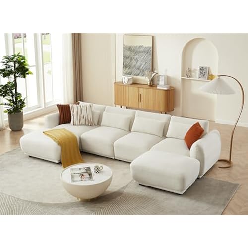 Sectional Sofa Couch,Convertible U Shaped Sectional for Living Room,Modular L Shaped Couch with Removable Ottoman.（4set+2 Ottoman-White）