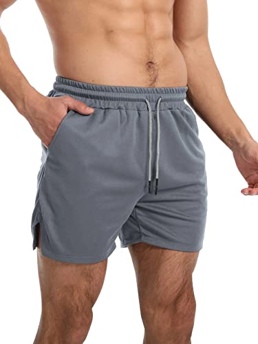 Flyfirefly Mens Workout Running Shorts Lightweight Breathable Gym Athletic 5 Inch Inseam Shorts Men Dark Grey #TOP2