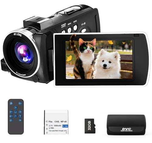 FIREFOTO Videocamera 4K 64MP Camcorder 18X Zoom Digitale Schermo da 3' Ruotabile di 270° Videocamera Digitale, Video Camera per Youtube con Scheda SD da 32 GB, Telecomando e Batteria