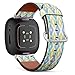 CJBROES Replacement Leather Watch Band, Compatible with Fitbit Versa 3 and Fitbit Sense of Wristband Bracelet Accessory - Colorful Fabric Ikat Diamond