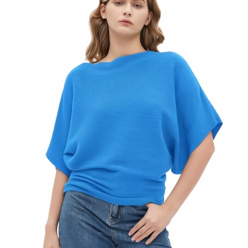 Image of EDSTAR Women Dolman Batwing Sleeves Knitted Sweaters Winter Boat Neck Pullovers Tops