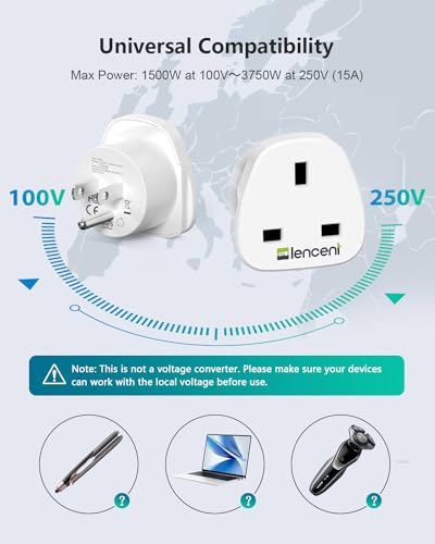LENCENT UK to US America Plug Adapter, 2 Pack Grounded USA Visitors Travel Converter, Converts All Type G Plugs from United Kingdom UK Singapore Malaysia UAE Ireland Malta Hongkong and etc. (Type B) - Image 4