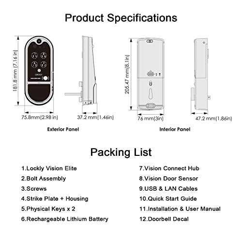 Lockly Vision Elite - WiFi Video Smart Lock with Night Vision Camera, Motion Sensor, Biometric Fingerprint, Voice Control, App Remote Control, Doorbell, Solar Panel, Digital Keypad, Matte Black thumbnail 9