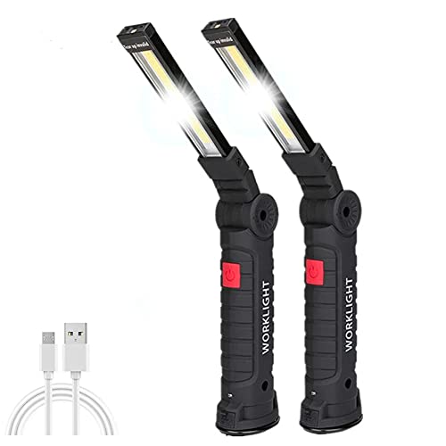 LED Work Light, 2 Pack Handheld Flashlights,COB Rechargeable Work Lights with Magnetic Base 360°Rotate Grill Light and 5 Modes Bright LED Portable Inspection Light for Car Repair and Outdoor