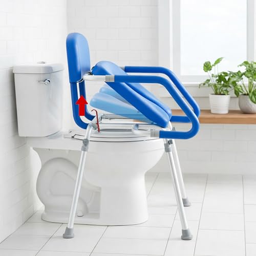 Platinum Health GentleBoost Uplift Raised Toilet Seat with Handles, Padded Bedside Commode Chair for Toilet, Elderly,Handicap Assistance Products, Elevevated, Adjustable with Arms, for Seniors (Blue)