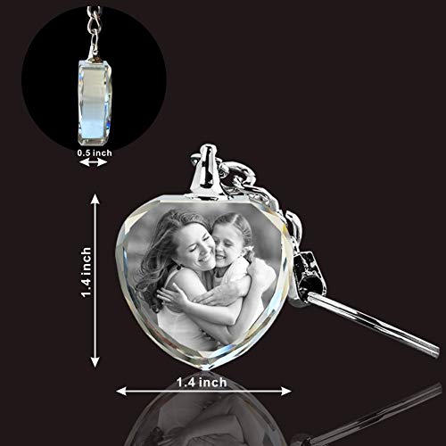 Qianruna Personalized Custom Laser Engraved Etched Crystal Glass Heart Keychain Key Rings For Gifts #TOP2