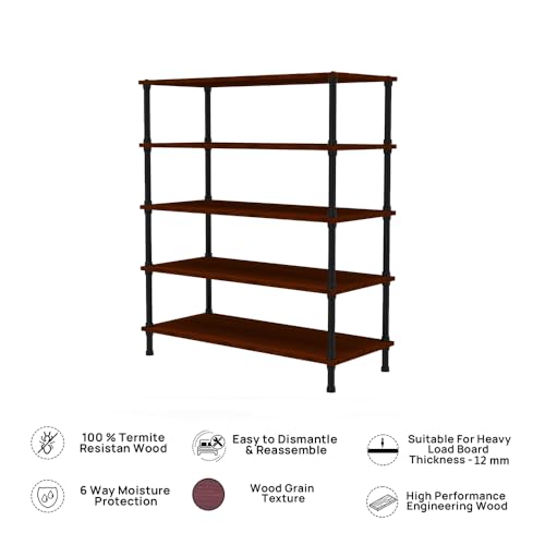 Image of TABLE MAGIC Jazz Slipper Stand Wooden | 5 Tier Organizer | Shoerack for Home Wooden | Steel Frame & Engineered Wood Shelves | Holds Up to 15 Pairs | Space-Saving Storage Rack | Mahogany Finish