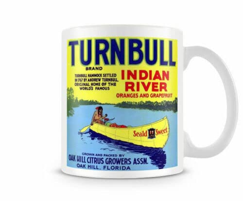Voltx Design Turnbull Indian River Vintage Label Printed Ceramic Tea and Coffee Mug 320ml |Coffee Mug |Novelty Mug |Mug for Tea & Coffee|Ceramic Coffee Mug |Printed Coffee Mug