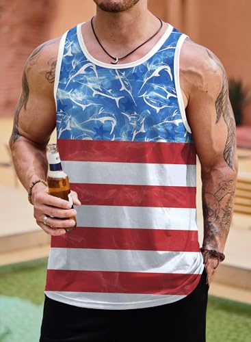 Image of VOGSTART Mens Hawaiian Beach Tank Tops Summer Vacation Muscle Top Graphic Sleeveless Shirts (S-3XL)