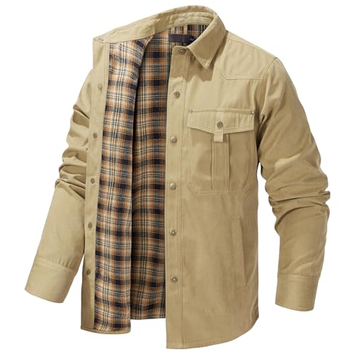 Jacket for Men Flannel Lined Shirt Jackets Long Sleeve Button Down Plaid Shirt Western Cowboy Casual Overcoat Tops3
