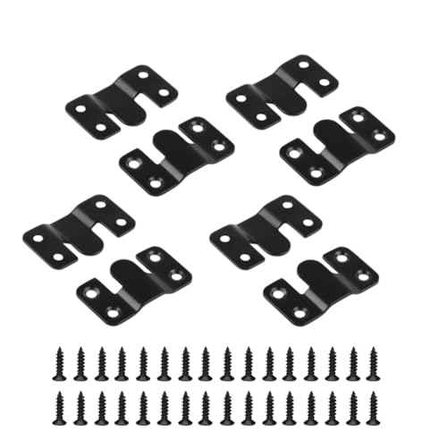 Image of 4 Pairs Interlocking Flush Mount Bracket Picture Hanging Hooks Stainless Steel Heavy Duty Photo Frame Hook Large Picture Hanger Buckle Furniture Connector Headboard Wall Mounting Hardware（Black）