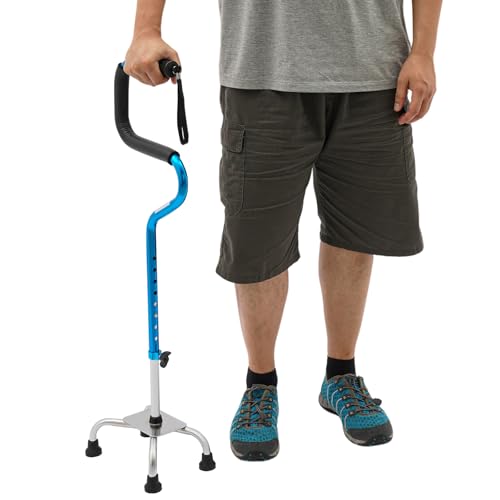 HOARLICN Andador para personas mayores, bastón para hombre, muletas, personas mayores, con altura ajustable, 78 – 95,9 cm, 1,2 kg, con barra de sujeción con cuatro pies ampliados para personas mayores