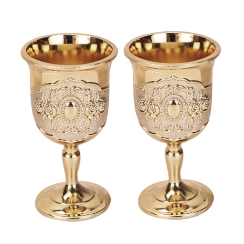 PRETYZOOM 2piezas Copa De Vino Dorada Vintage Cáliz Retro Para Vino Tinto y Whisky Decoración Creativa Para Fiestas y Hogar