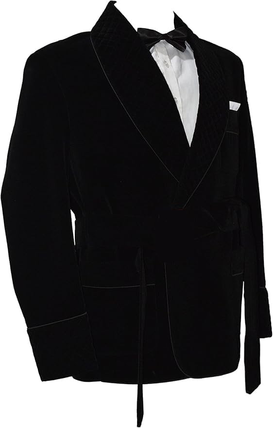 Men's Velvet Smoking Jacket, Black, Custom Tailored Fit, Shawl Collar with Belt3