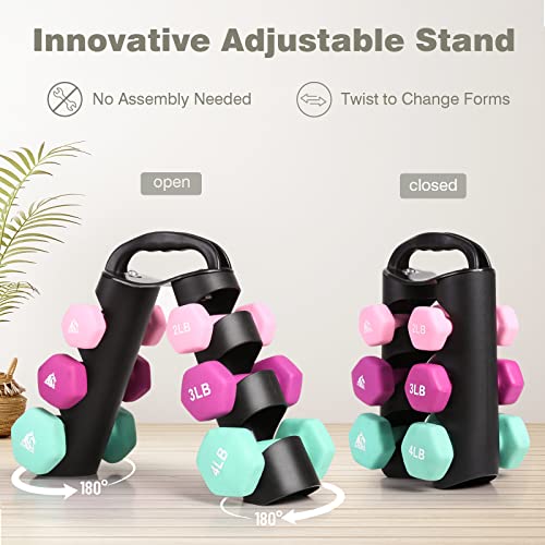 Lionscool Get Fit 2Lb 3Lb 4Lb Pair Neoprene Coated Dumbbell Set With Sturdy And Portable Rack, All Purpose Premium Hex Dumbbell Set For Home Gym And Strength Training, No Assembly Needed #TOP2