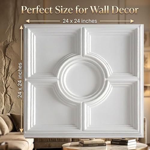 Image of Kayra Decor PVC Ceiling Panel 60x60 cm|Regal Medallion Panel|White|50 Tiles Cover 200 Sq Ft| Modern False Ceiling|Royal & Elegant Finish
