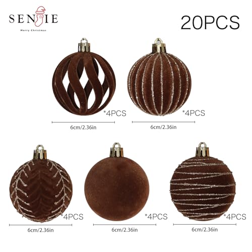 Image of 20PCS Velvet Ornaments for Christmas Tree, 2.36INCH Glitter Flocked Christmas Ornaments Decorations Balls Set Decor