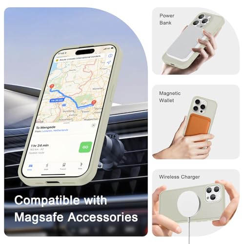 Image of YENAPOON for iPhone 15 Pro Max Case, Matte Magnetic Phone Cover [with 1 Screen Protector] [Support for MagSafe] [Shockproof Military Grade Protection] Translucent Frosted Back, Cream White