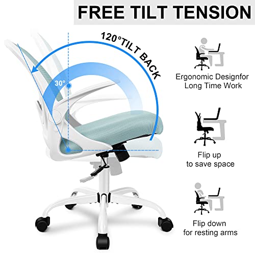Primy Office Chair Ergonomic Desk Chair With Adjustable Lumbar Support And Height, Swivel Breathable Desk Mesh Computer Chair With Flip Up Armrests For Conference Room（Light Blue） #TOP2