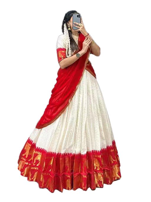 Image of ZITON ARICO MART Women's Indian Traditional Kanjivaram Silk Pure Weaving Lehenga Choli Along With Dupatta And Blouse Piece, Half Saree (Unstitched)