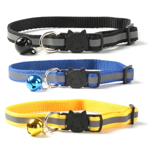 HOUDERCO Paquete de 6 Collares Ajustables para Mascotas Campana, Nylon Reflectante y Hebilla de Seguridad para Gatos y Perros Pequeños Color Aleatorio
