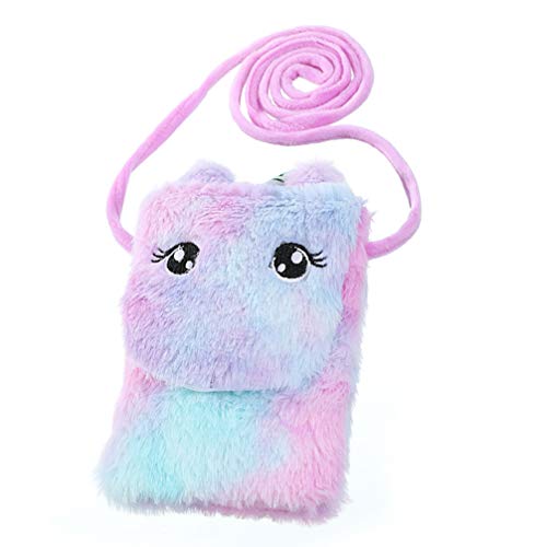 Fenical sac bandoulière sac à bandoulière licorne en peluche sacoche pour téléphone portable mini pour fille - violet