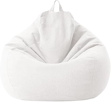 SXBCyan Bean Bag Cover Big Cotton Linen Lazy BeanBag Chair Sofa Covers Puff Relax Lounge Couch Color Beige White-Cover, Size L - 80CM