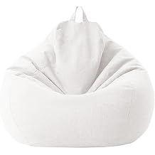 SXBCyan Bean Bag Cover Big Cotton Linen Lazy BeanBag Chair Sofa Covers Puff Relax Lounge Couch Color Beige White-Cover, Size M - 70CM
