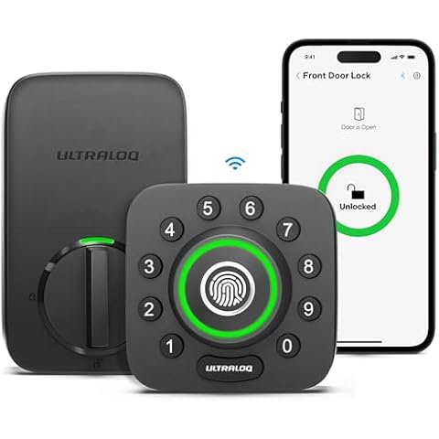 ULTRALOQ U-Bolt Pro WiFi Smart Lock with Door Sensor, 8-in-1 Keyless Entry Door Lock with Built-in WiFi,Fingerprint ID,App Remote Control,Auto Unlock,Door Status Alert,WiFi Deadbolt Door Lock Cover