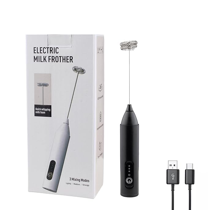Image of Coffee Frother Electric Rechargeable Coffee Maker Machine for Home Electric Coffee Frother Machine & Milk Whisker with Dual Spring Tech GetSetNova | Free Recipe Book (Frother)