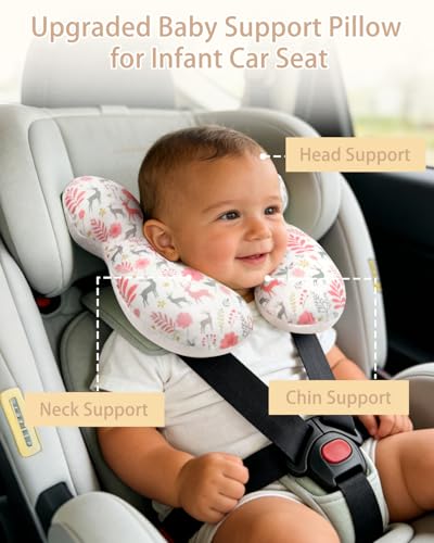 Image of KAKIBLIN Baby Travel Pillow, Baby Neck Pillow for Car Seat, U-Shaped Head and Neck Support for Stroller Pushchair, Soft Cooling Breathable Infant Head Pillow for Newborn Toddler