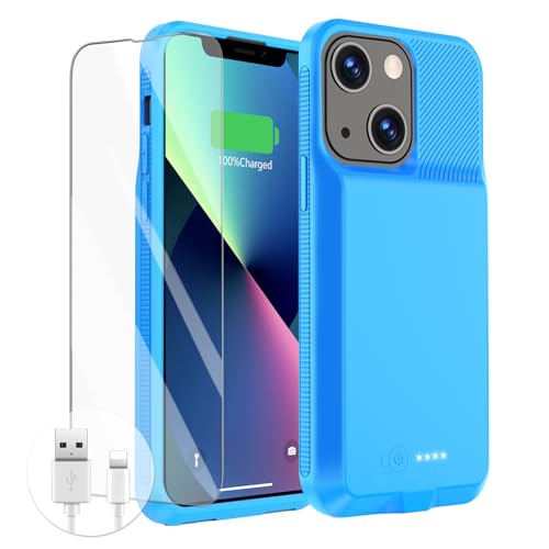 GIN FOXI Battery Case for iPhone 13/13 Pro/14/14 Pro, Charging Case 7000mAh Rechargeable Ultra-Slim Anti-Fall Protection Extended Charger Cover for iPhone 14/14Pro/13/13 Pro Battery Case 6.1